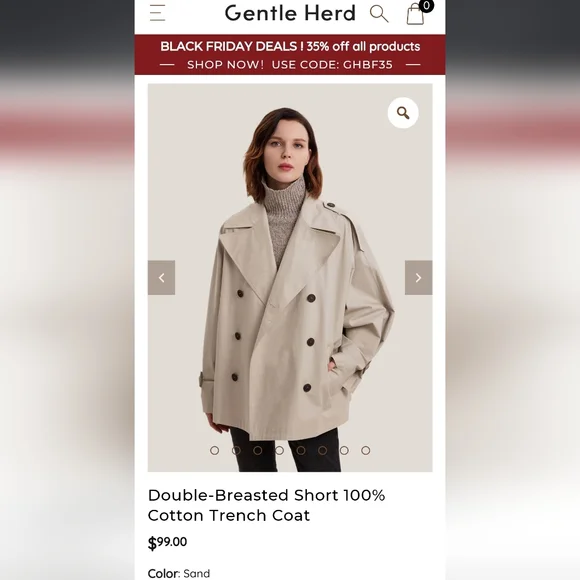 🆕 Gentle Herd Double Breasted Short 100% Cotton Trench Coat in Sand - Picture 10 of 10